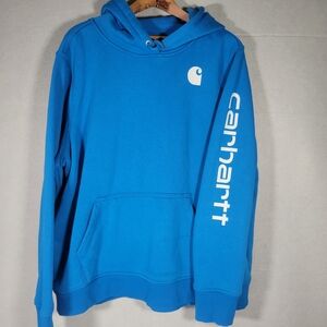 Carhartt Relaxed Fit Hoodie Blue Logo Pullover Sweatshirt Womens 2X